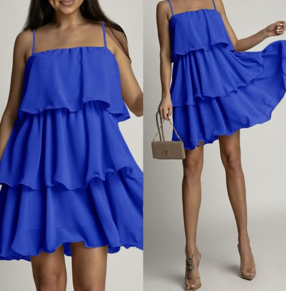 (Pre-Order) By Hilke Ruffle Dress Isa Royal Blue
