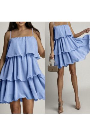 (Pre-Order) By Hilke Ruffle Dress Isa Blue