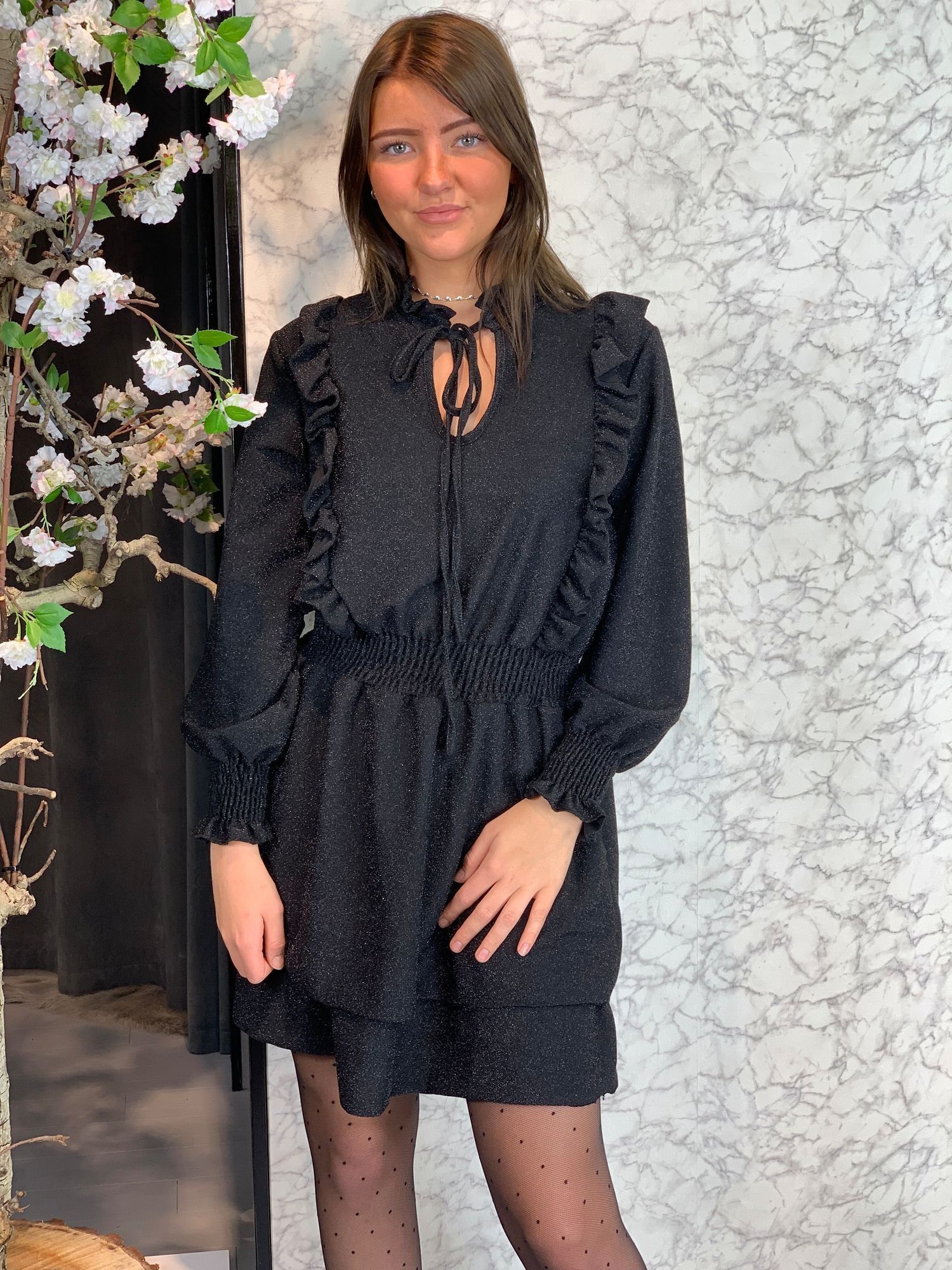 Ruffle dress zwart clearance