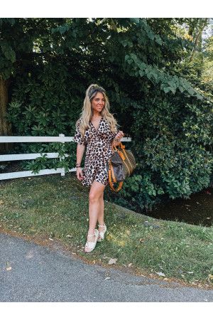 By Hilke Satin Dress Leopard